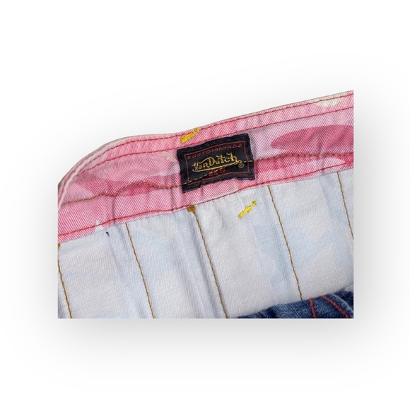 Vintage Y2K: Von Dutch ☻︎ Motorcycle Chain Denim Skirt ☻ Handpainted Camo Print - Picture 5 of 16